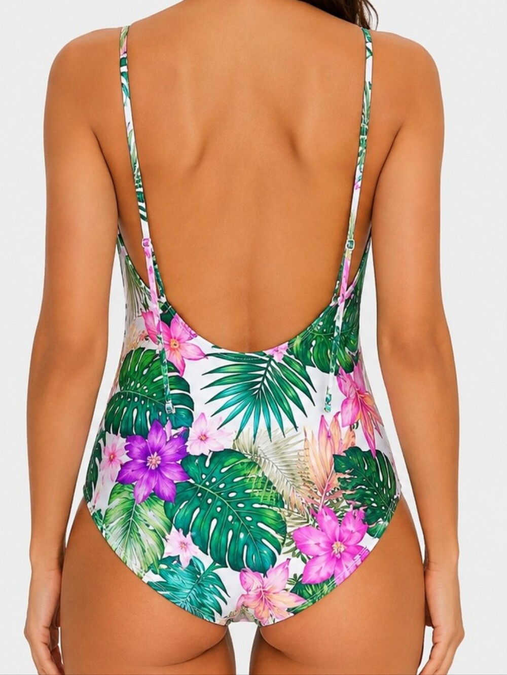 Hurley Tropical Floral One Piece Swimsuit Women's Adjustable Straps Pink Lining - Picture 2 of 4